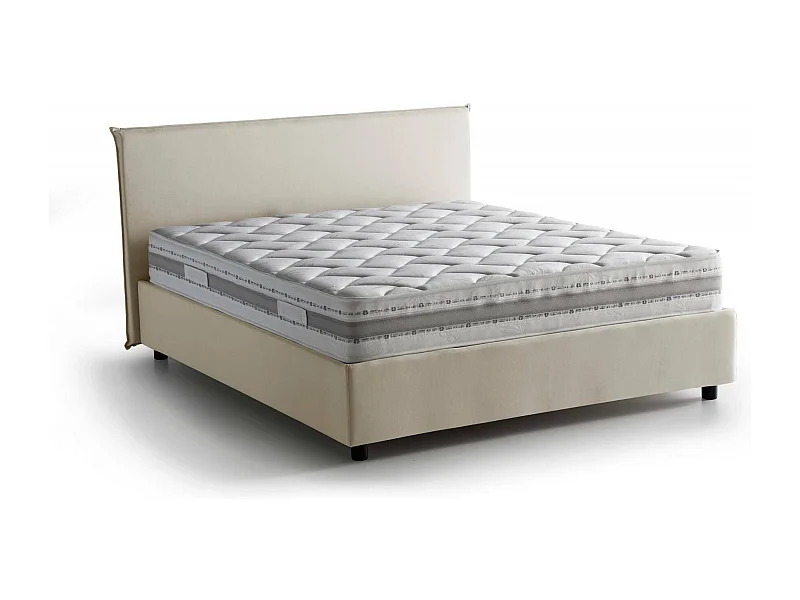 Lit double Bibiana, Lit coffre avec revêtement en tissu, 100% Made in Italy, Ouverture frontale, avec matelas 160x190 cm inclus, Beige