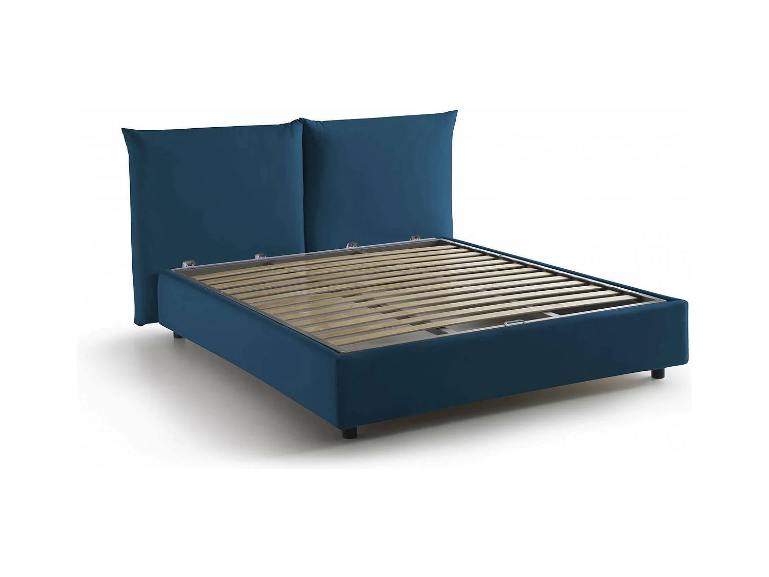 Lit double Gabriella, Lit coffre avec revêtement en tissu, 100% Made in Italy, Ouverture frontale, adapté pour matelas 160x200 cm, Bleu