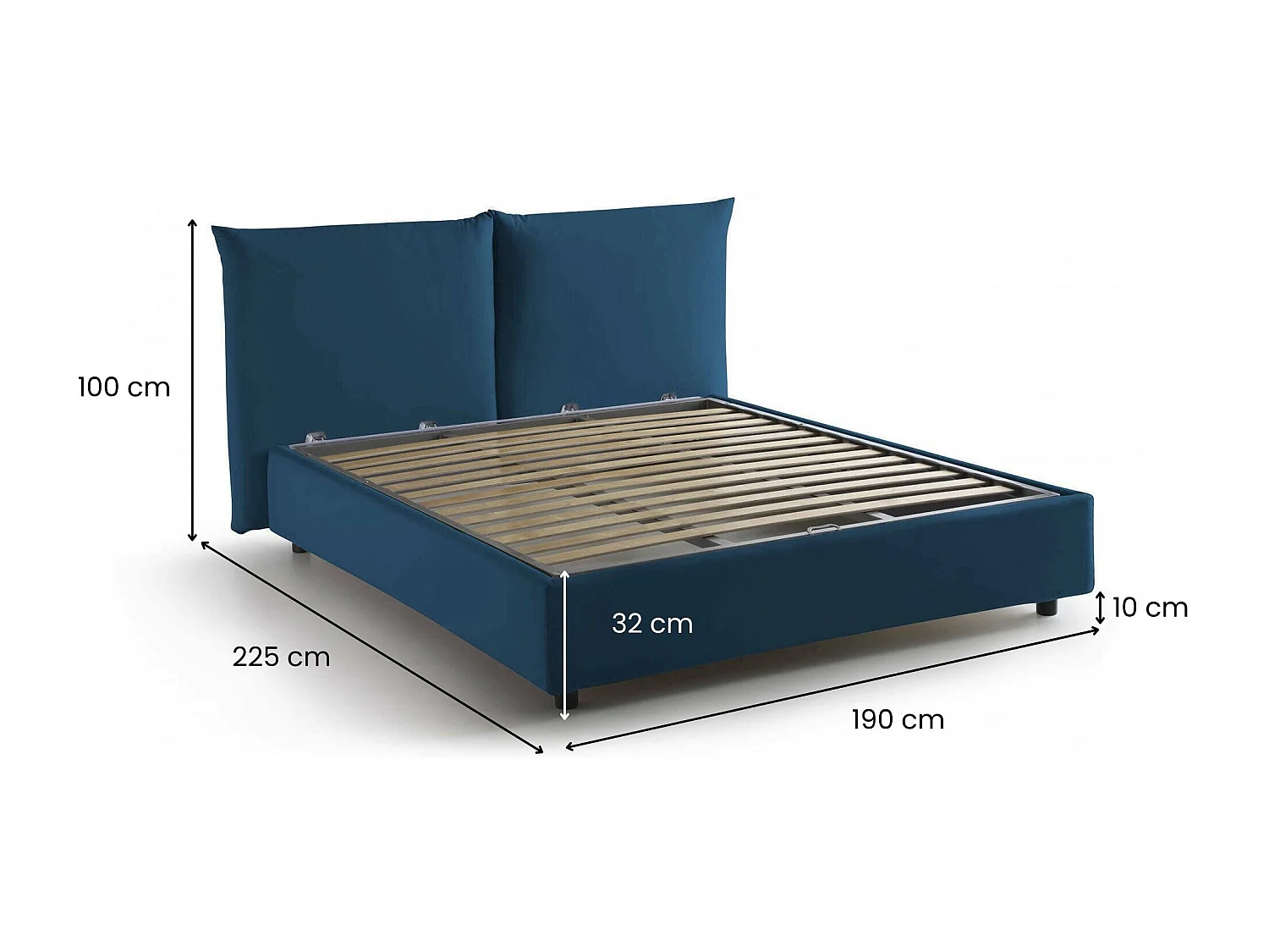 Talamo Italia Tweepersoonsbed Gabriella blauw Afneembare Deksel met Opbergruimte, Matrasgrootte 160x200 cm Made in Italy
