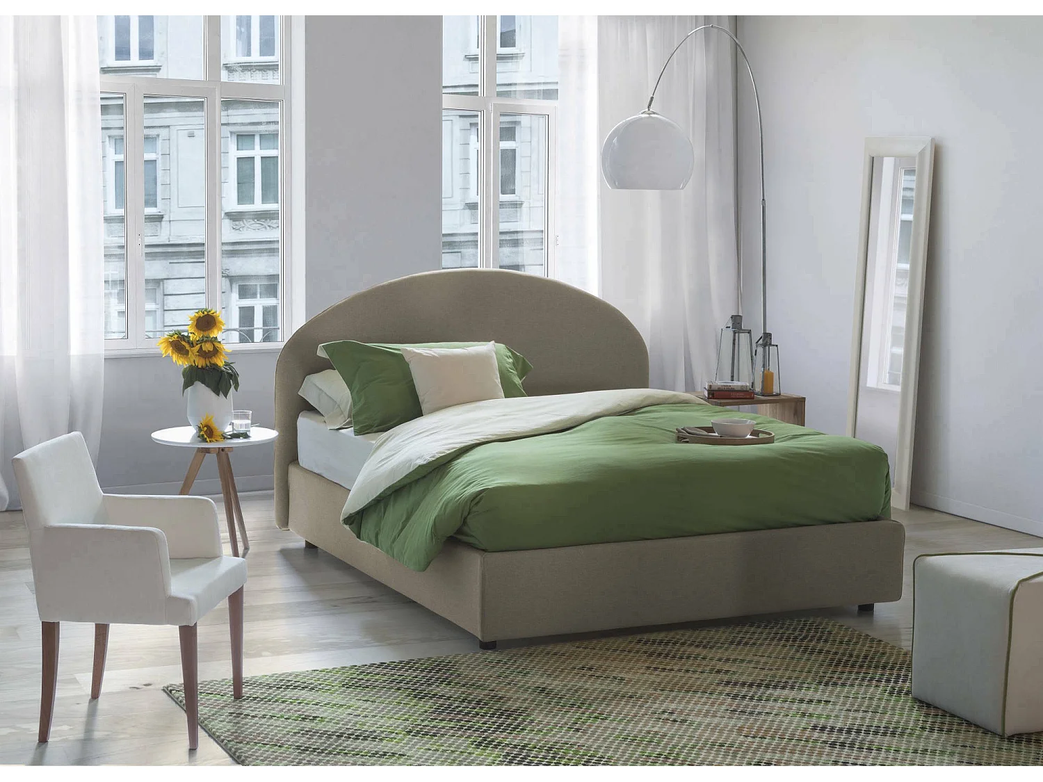 Lit double Cora, Lit coffre avec revêtement en tissu, 100% Made in Italy, Ouverture frontale, avec matelas 160x190 cm inclus, Taupe