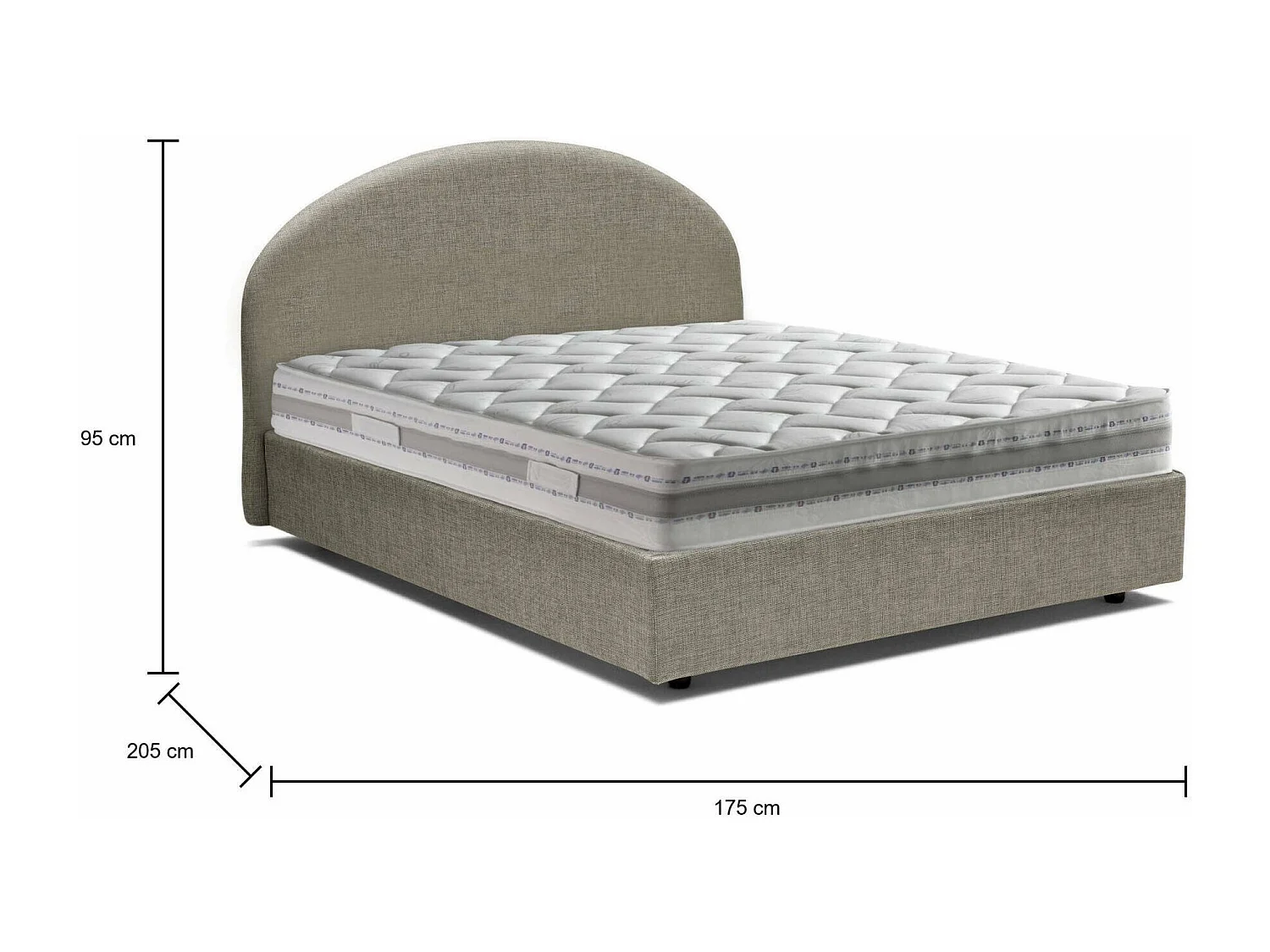 Lit double Cora, Lit coffre avec revêtement en tissu, 100% Made in Italy, Ouverture frontale, avec matelas 160x190 cm inclus, Taupe