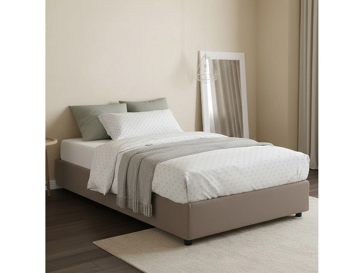 Doppelbett Nicole, Bettkasten mit Stoffbezug, 100 % Made in Italy, Ã–ffnung vorne, geeignet für Matratze 120 x 190 cm, taubengrau