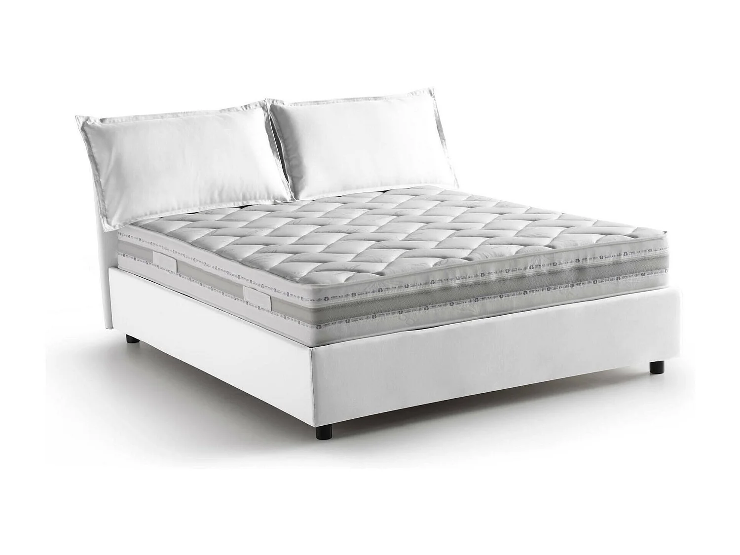 Lit double Teresa, Lit coffre avec revêtement en tissu, 100% Made in Italy, Ouverture frontale, avec matelas 140x200 cm inclus, Blanc