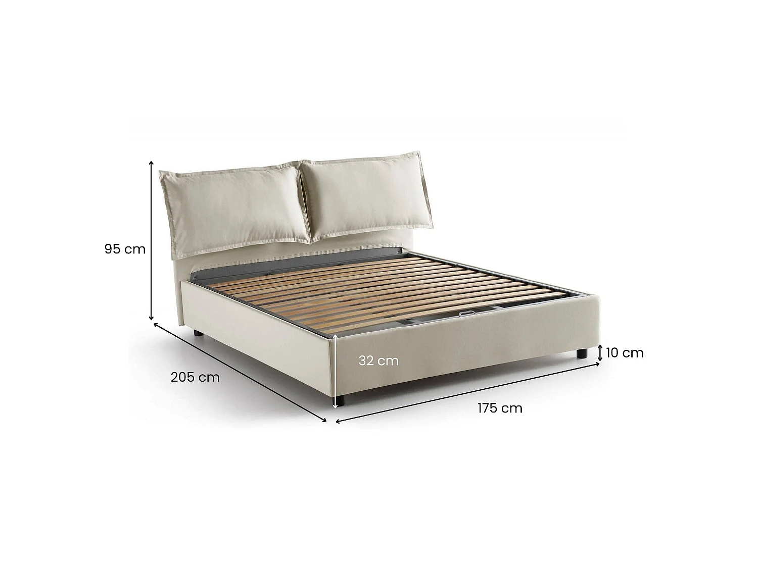 Letto matrimoniale Deborah, Letto contenitore con rivestimento in tessuto, 100% Made in Italy, Apertura frontale, adatto per materasso Cm 160x190, Beige