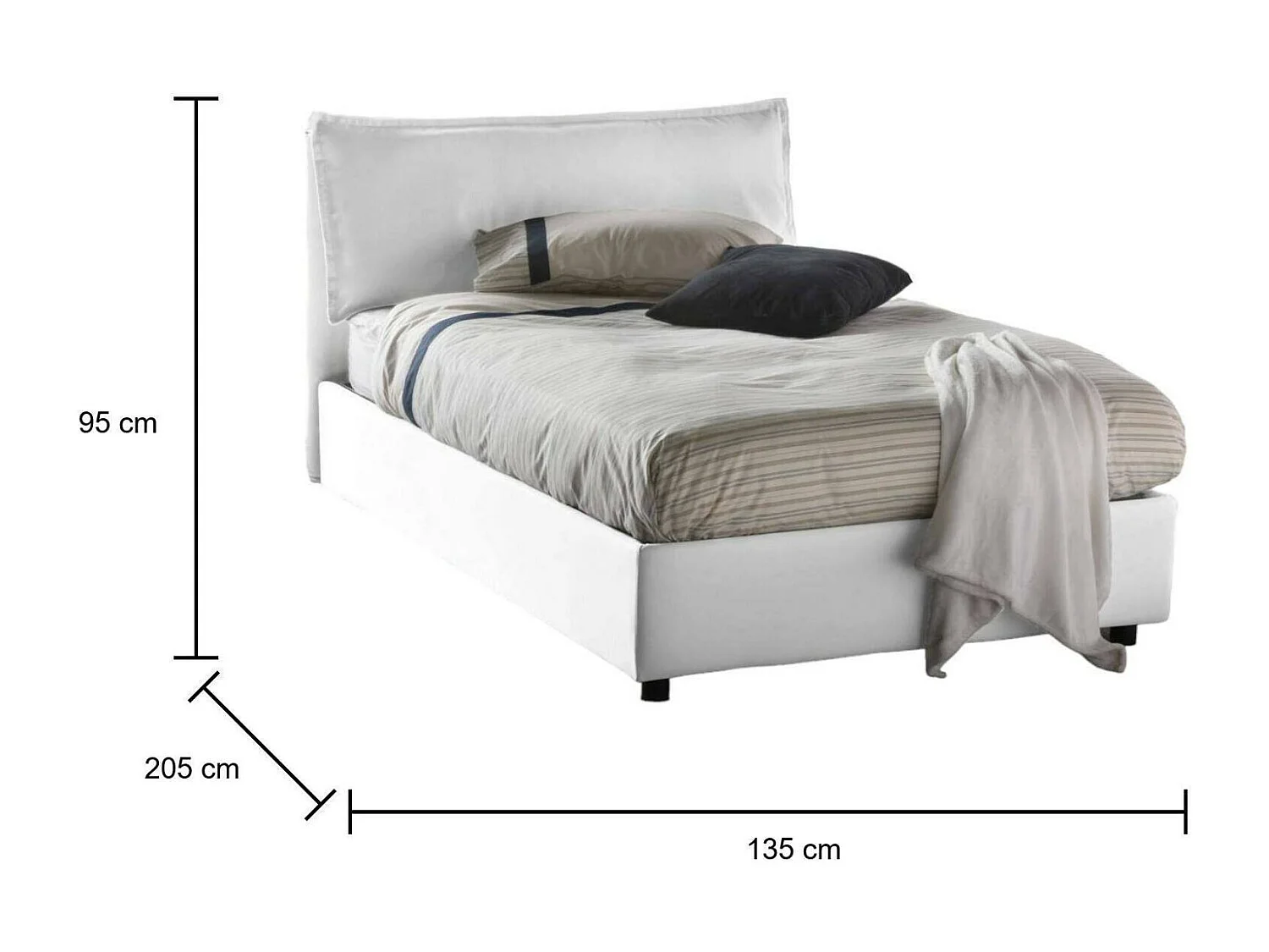 Lit double Gloria, Lit coffre avec revêtement en tissu, 100% Made in Italy, Ouverture frontale, adapté pour matelas 120x190 cm, Blanc