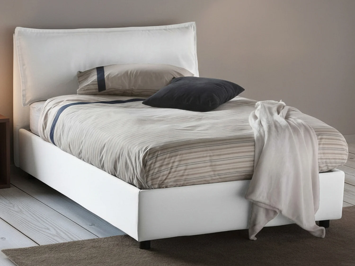Lit double Gloria, Lit coffre avec revêtement en tissu, 100% Made in Italy, Ouverture frontale, adapté pour matelas 120x190 cm, Blanc