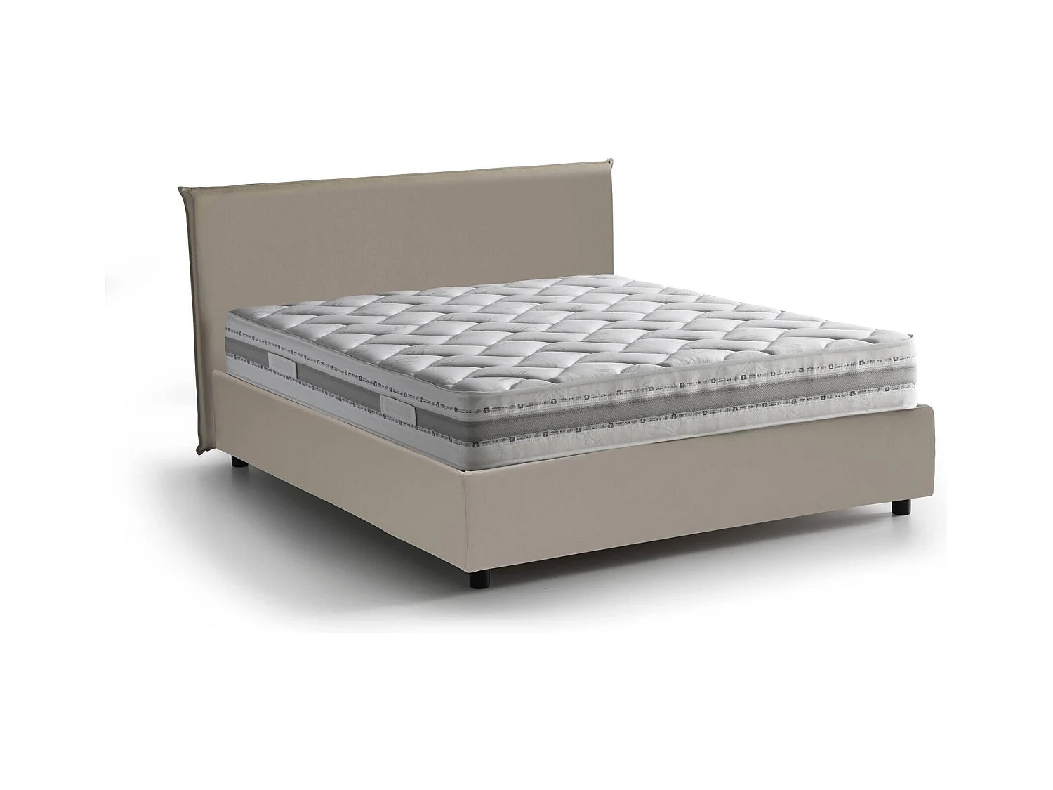 Lit double Aurelia, Lit coffre avec revêtement en éco-cuir, 100% Made in Italy, Ouverture frontale, avec matelas 140x190 cm inclus, Taupe
