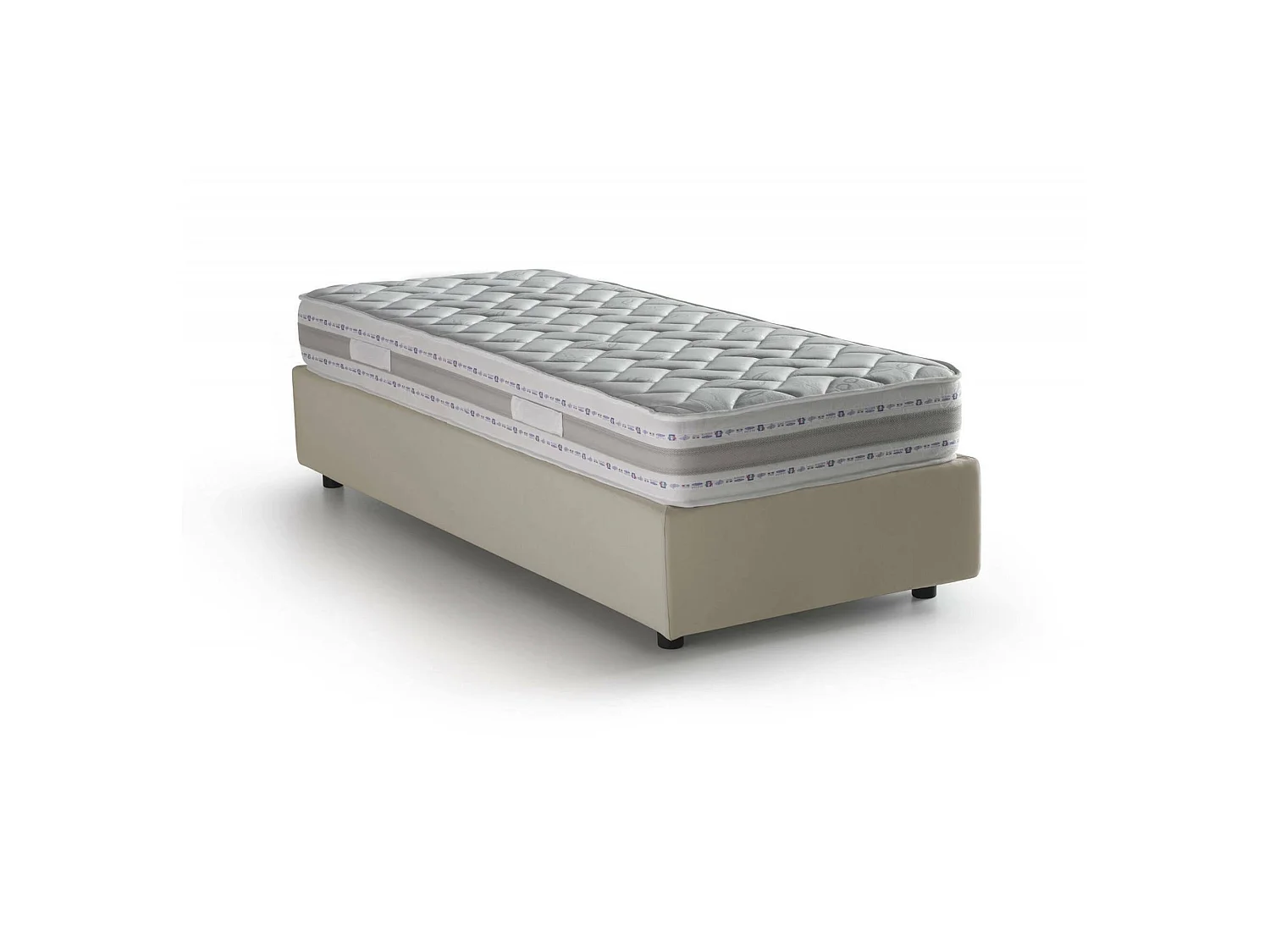 Letto singolo Valentina, Letto contenitore con rivestimento in tessuto, 100% Made in Italy, Apertura frontale, con materasso Cm 90x200 incluso, Beige