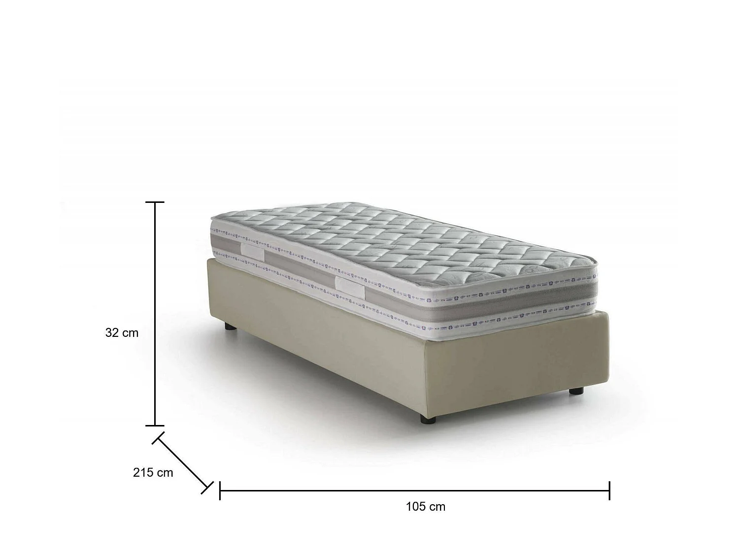 Letto singolo Valentina, Letto contenitore con rivestimento in tessuto, 100% Made in Italy, Apertura frontale, con materasso Cm 90x200 incluso, Beige