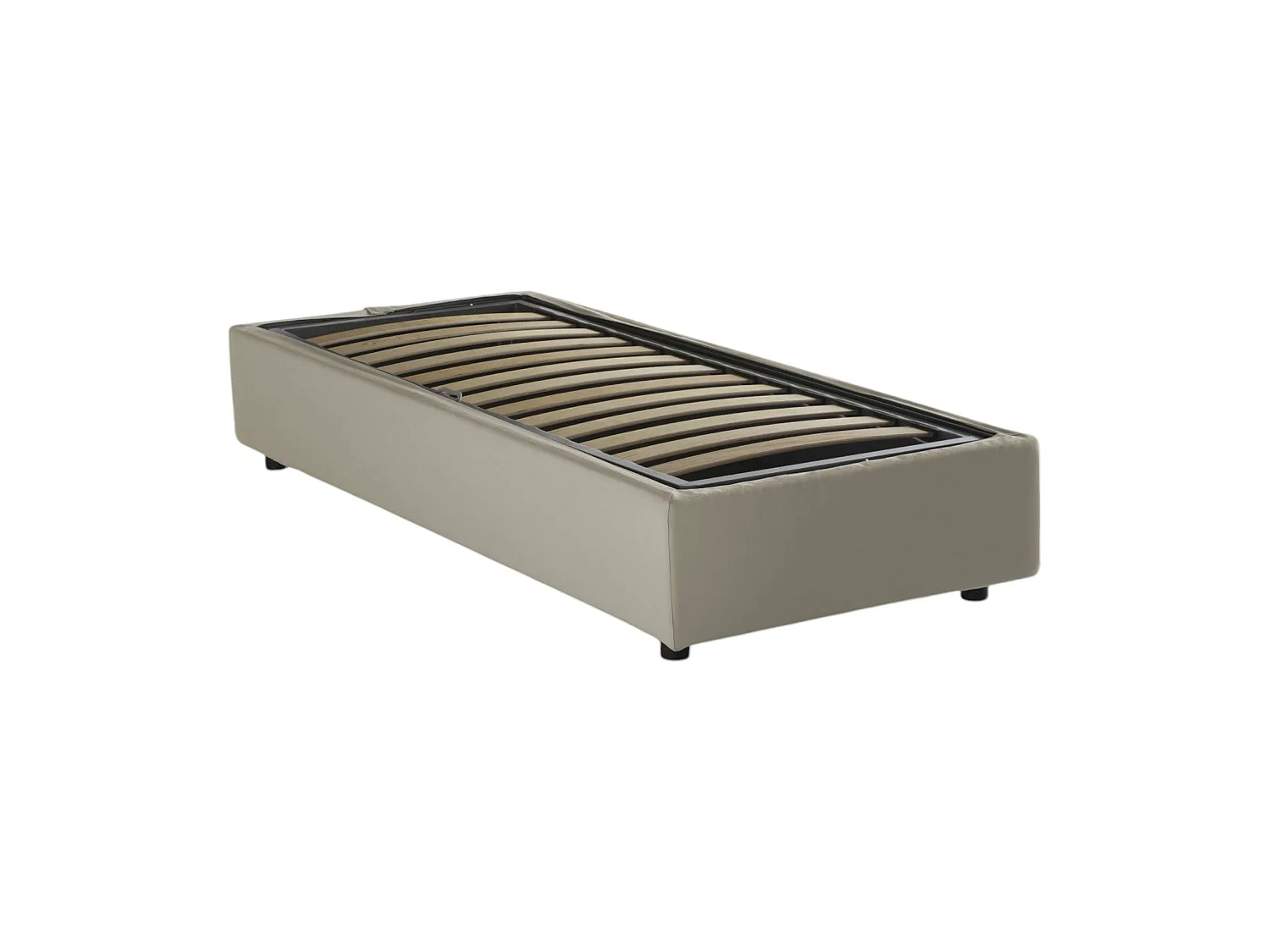Letto singolo Valentina, Letto contenitore con rivestimento in tessuto, 100% Made in Italy, Apertura frontale, con materasso Cm 90x200 incluso, Beige