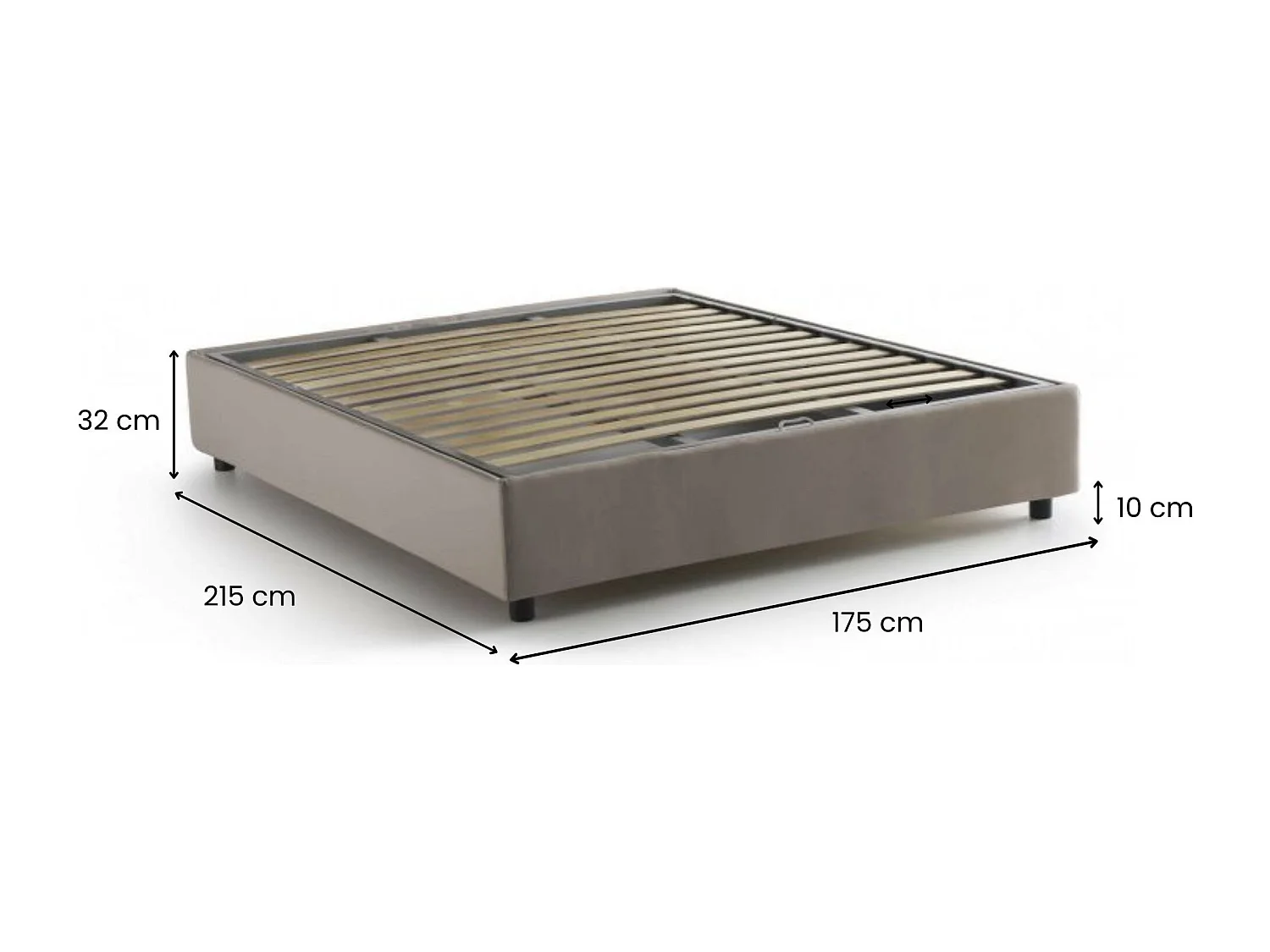 Lit double Maria, Lit coffre avec revêtement en tissu, 100% Made in Italy, Ouverture frontale, adapté pour matelas 160x200 cm, Taupe