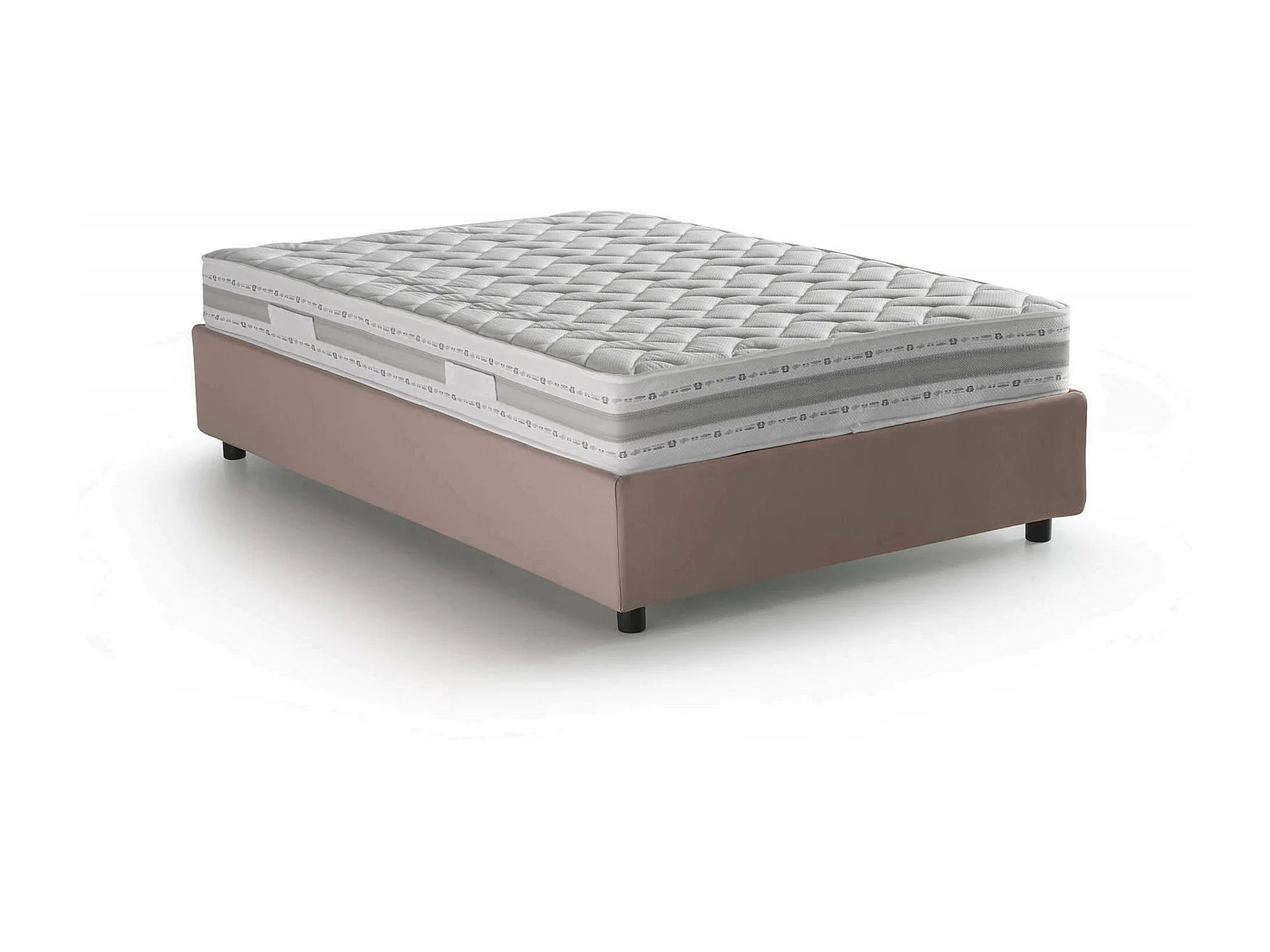 Gaia Doppelbett, Bettkasten mit Stoffbezug, 100 % Made in Italy, seitliche Öffnung, inklusive Matratze 120 x 190 cm, Taupe