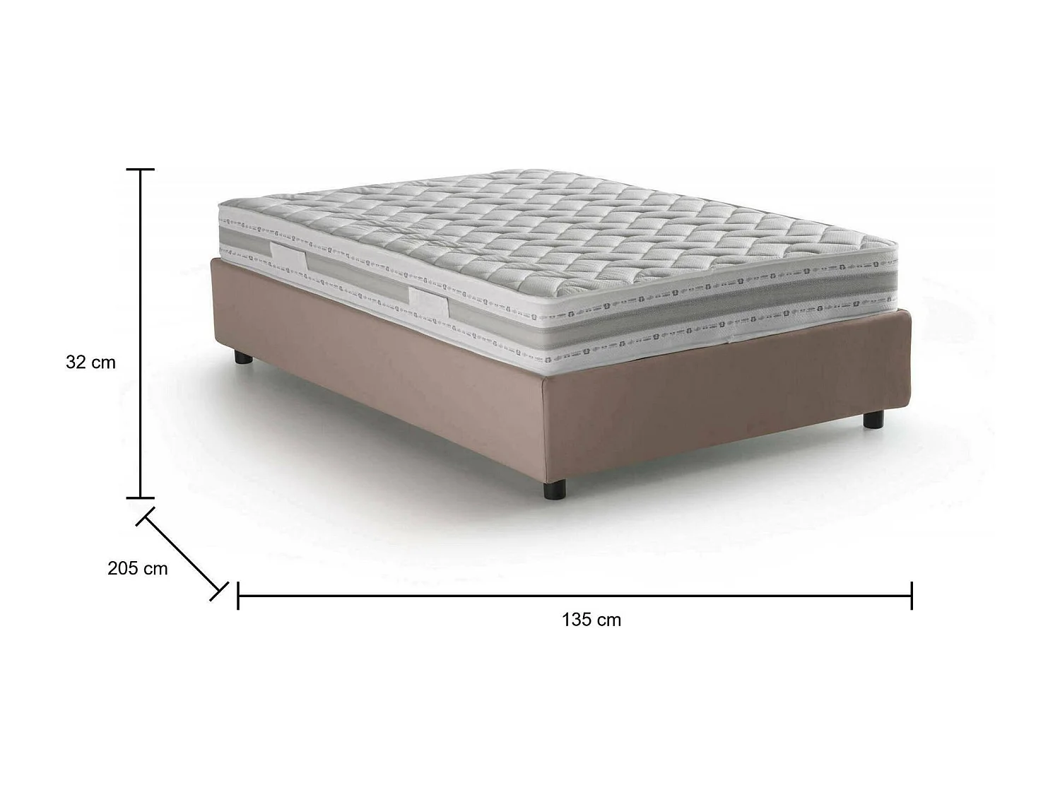 Lit double Gaia, Lit coffre avec revêtement en tissu, 100% Made in Italy, Ouverture latérale, avec matelas 120x190 cm inclus, Taupe