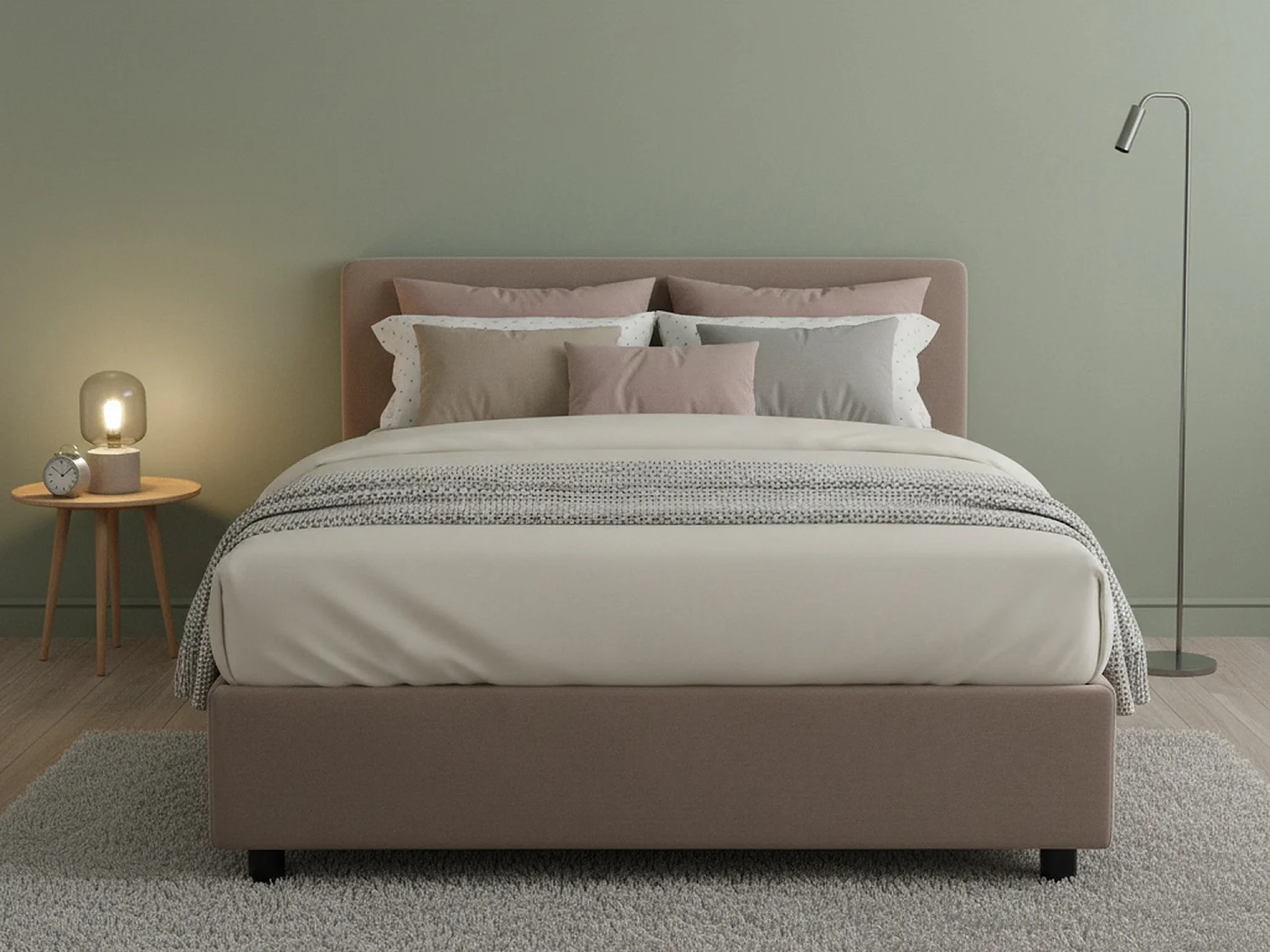 Italia Bed Halve Maan Piazza Gaia Grijs Tortora Matras Inclusief, Afneembaar, Met Opbergruimte Made in Italy