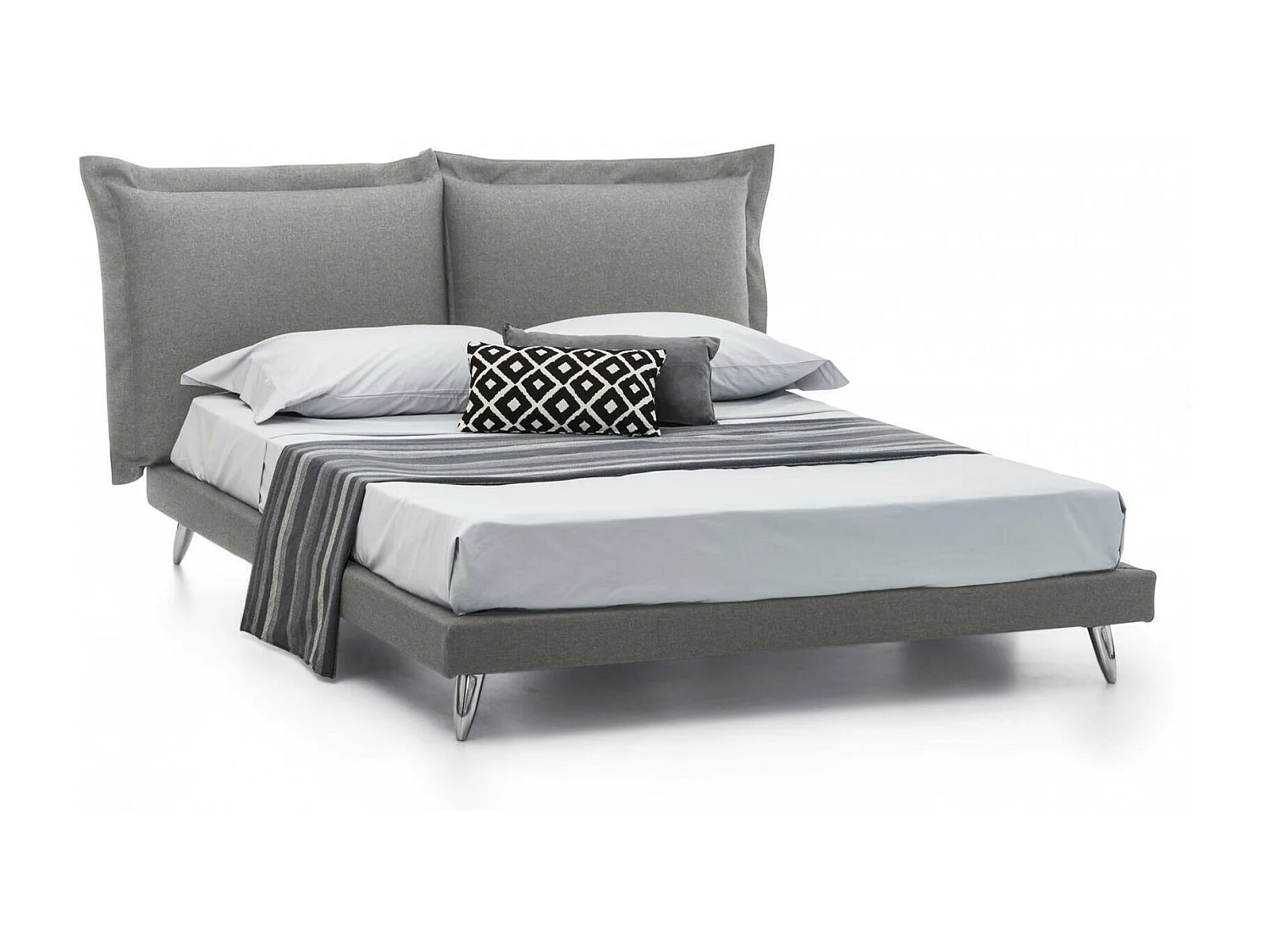 Cama doble Ludovica, Cama fija de tela con pies, 100% Made in Italy, apta para colchón de 160x190 cm, Gris