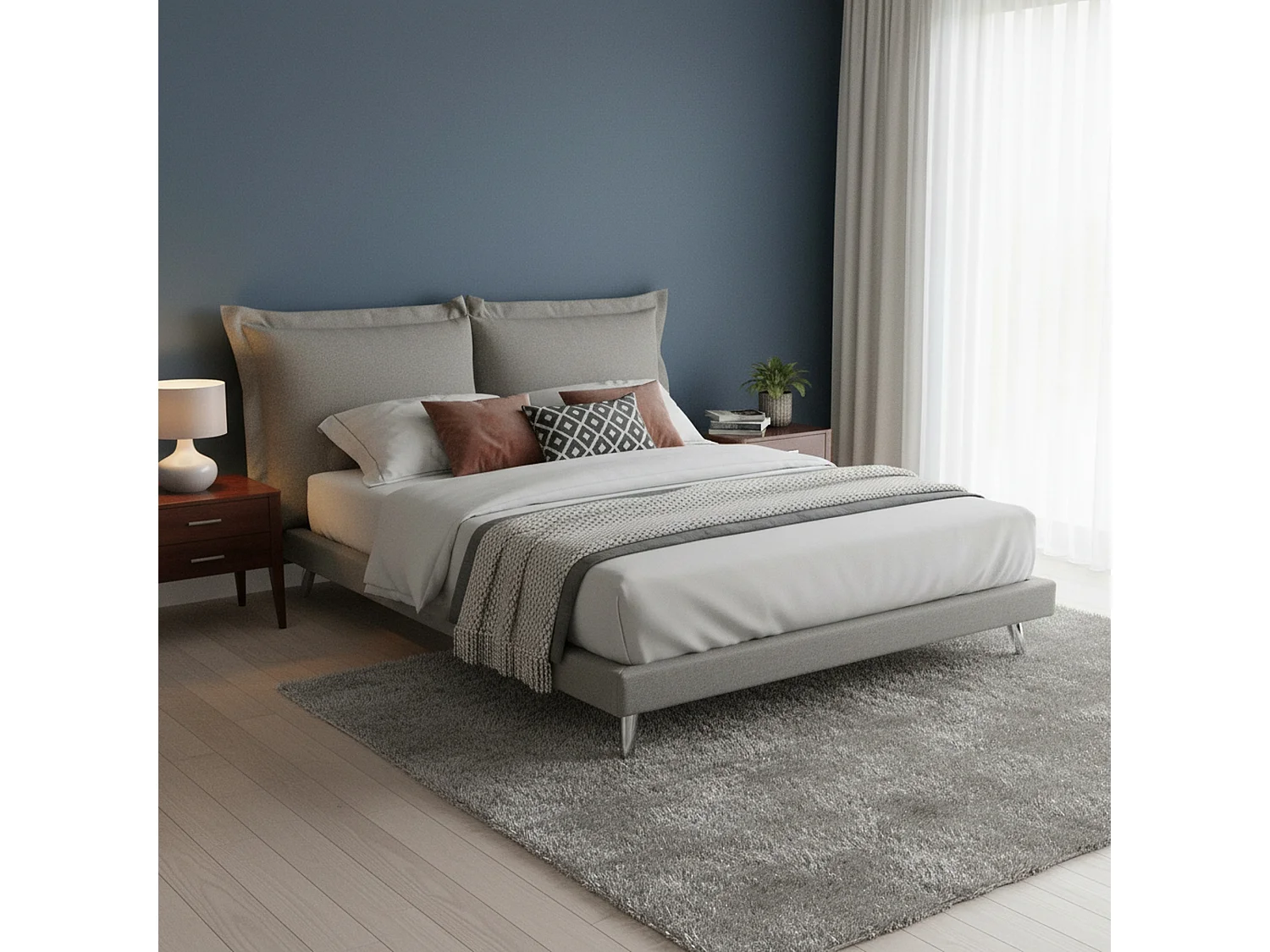 Talamo Italia Tweepersoonsbed Ludovica Grijs Matrasmaat 160x190 cm, Gewatteerd, Lattenbodem inbegrepen Made in Italy