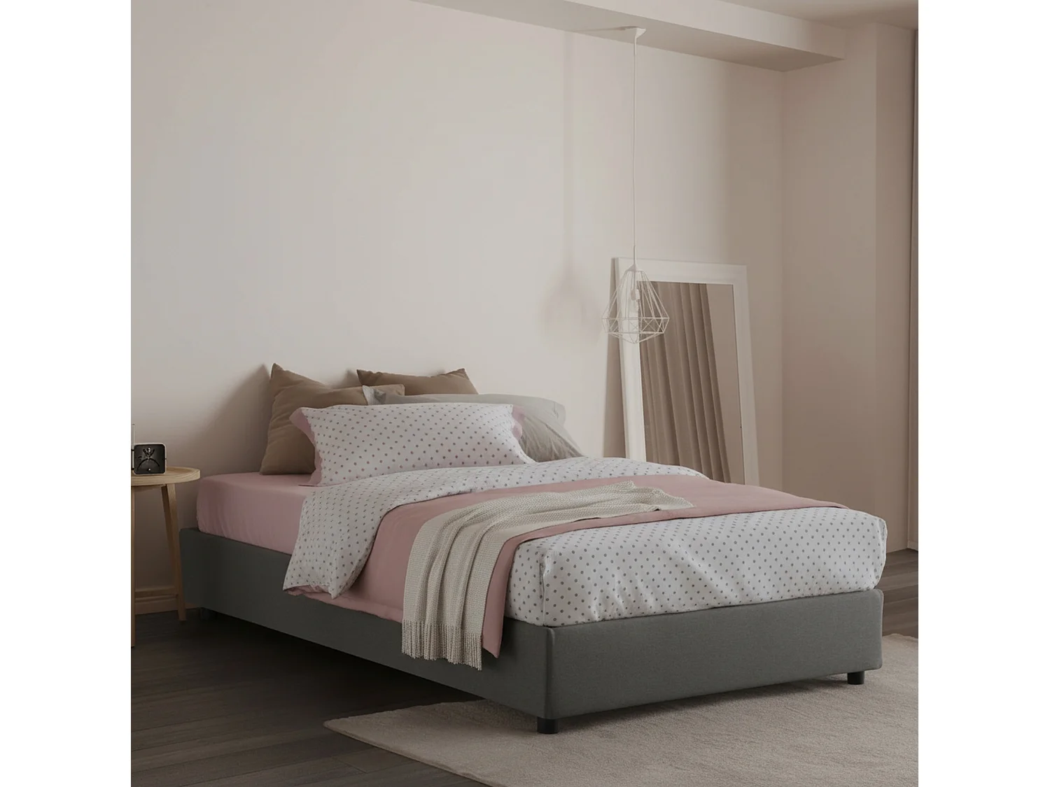 Lit double Gaia, Lit coffre avec revêtement en tissu, 100% Made in Italy, Ouverture latérale, avec matelas 120x190 cm inclus, Gris