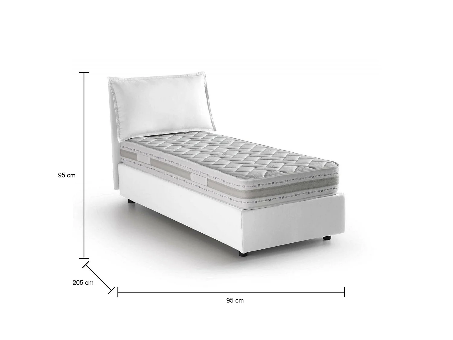Letto singolo Roberta, Letto contenitore con rivestimento in tessuto, 100% Made in Italy, Apertura laterale, con materasso Cm 80x190 incluso, Bianco