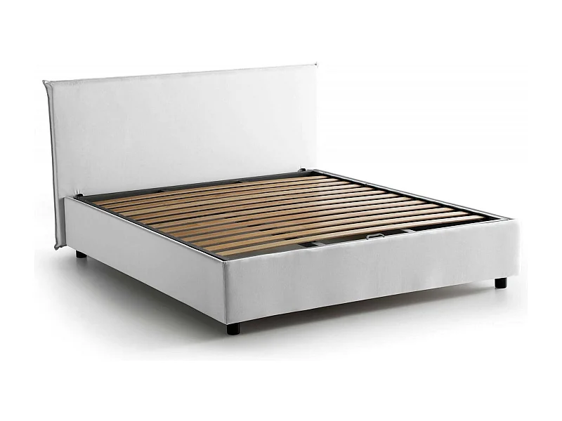 Berenice tweepersoonsbed, Opbergbed met stoffen bekleding, 100% Made in Italy, Opening aan de voorkant, geschikt voor matras van 140x200 cm, Wit
