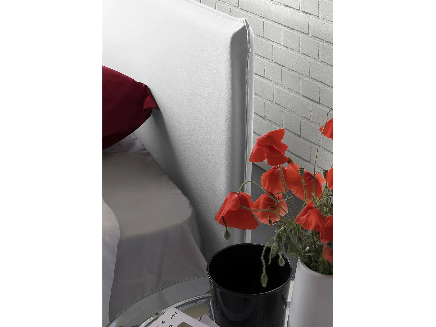 Lit double Berenice, Lit coffre avec revêtement en tissu, 100% Made in Italy, Ouverture frontale, adapté pour matelas 140x200 cm, Blanc