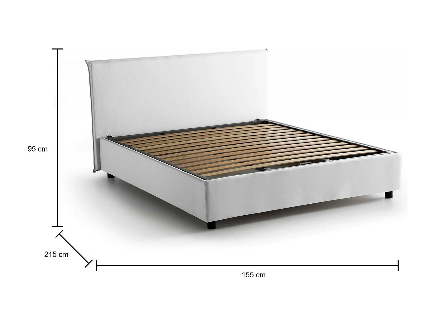 Lit double Berenice, Lit coffre avec revêtement en tissu, 100% Made in Italy, Ouverture frontale, adapté pour matelas 140x200 cm, Blanc
