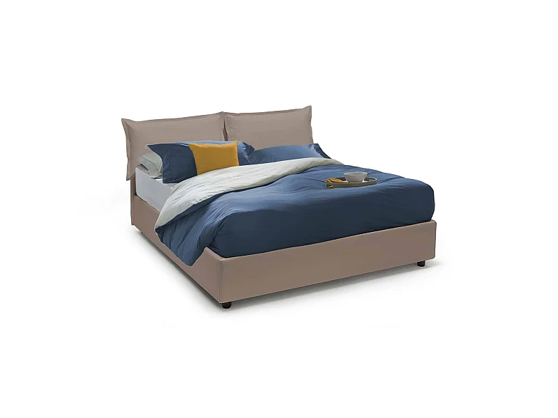 Lit double Michela, Lit coffre avec revêtement en éco-cuir, 100% Made in Italy, Ouverture frontale, avec matelas 140x190 cm inclus, Taupe