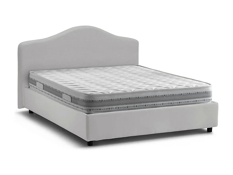 Cama doble Mirta, Cama contenedor con revestimiento de tela, 100% Made in Italy, Apertura frontal, con colchón de 160x200 cm incluido, Blanco