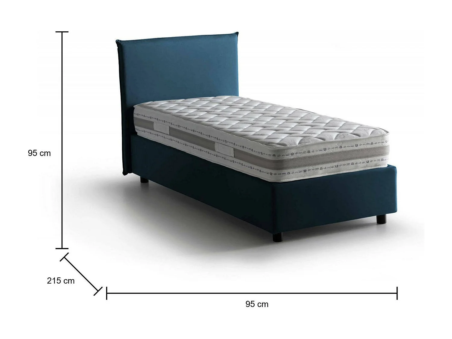 Catia eenpersoonsbed, Opbergbed met stoffen bekleding, 100% Made in Italy, Opening aan de voorkant, inclusief matras van 80x200 cm, Blauw