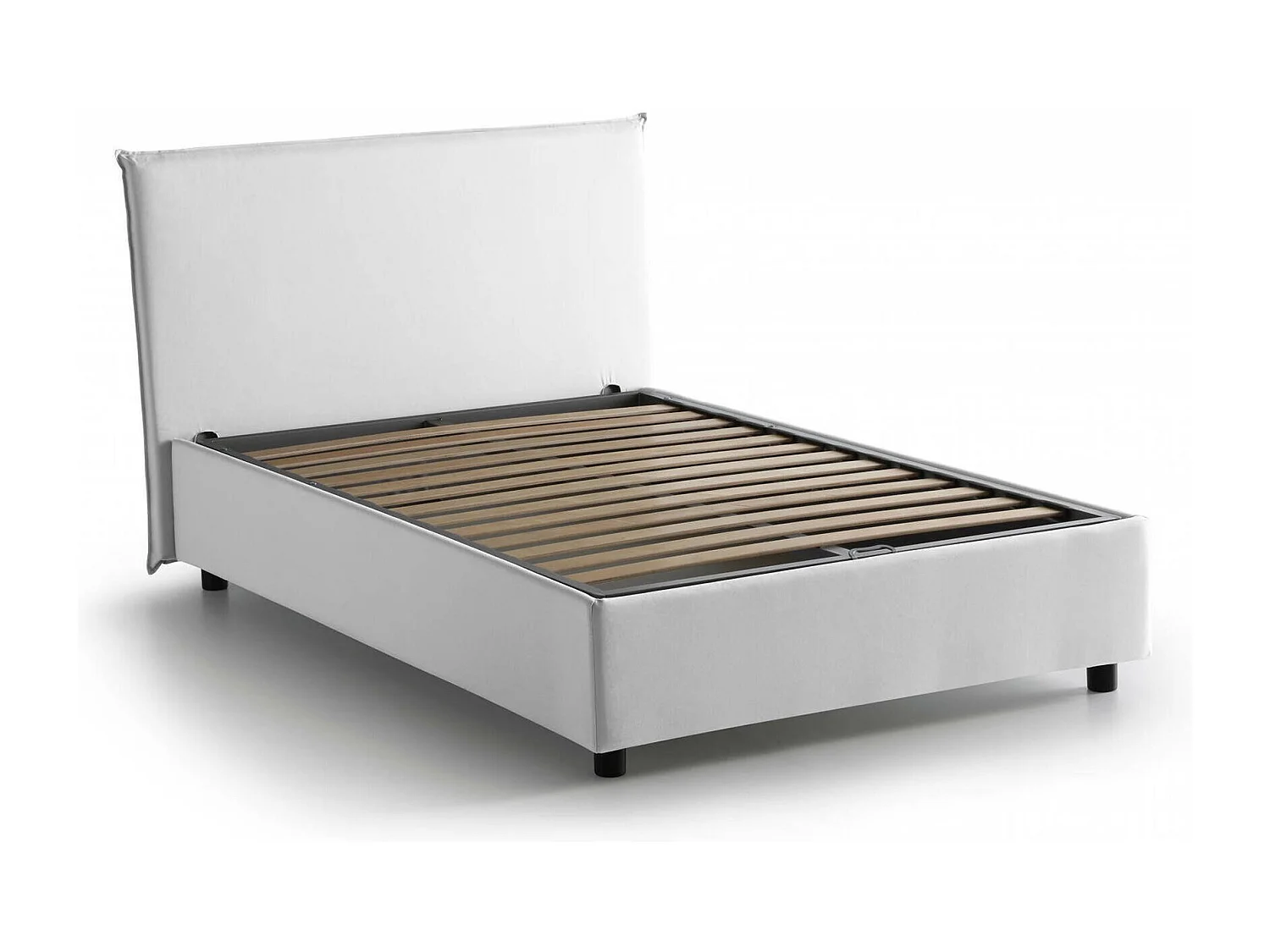 Azue tweepersoonsbed, Opbergbed met stoffen bekleding, 100% Made in Italy, Opening aan de voorkant, geschikt voor matras 140x190 cm, Wit