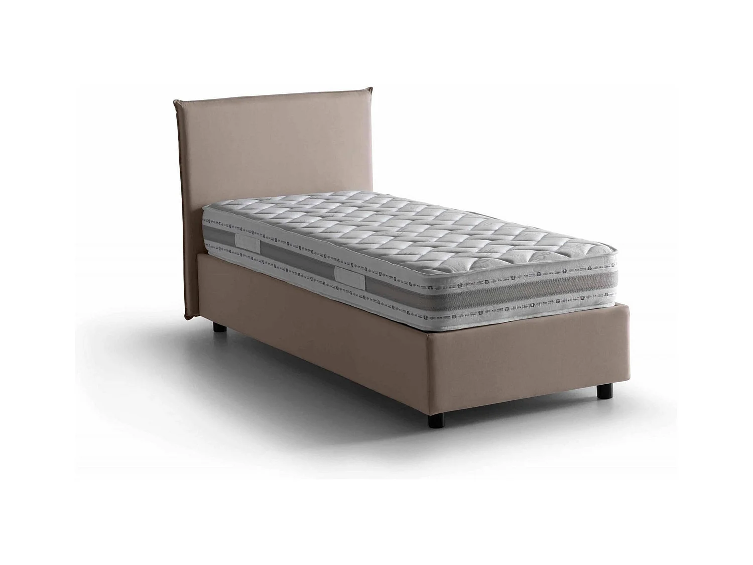 Lit simple Carola, Lit coffre avec revêtement en tissu, 100% Made in Italy, Ouverture latérale, avec matelas 80x190 cm inclus, Taupe