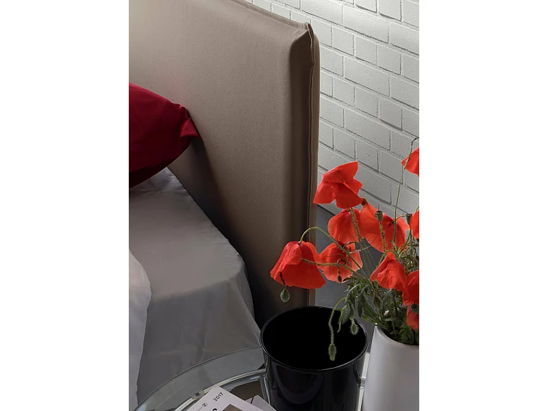 Talamo Italia Eenpersoonsbed Carola Grijs Tortora Inclusief Matras, Afneembaar, Opbergvak Gemaakt in Italië