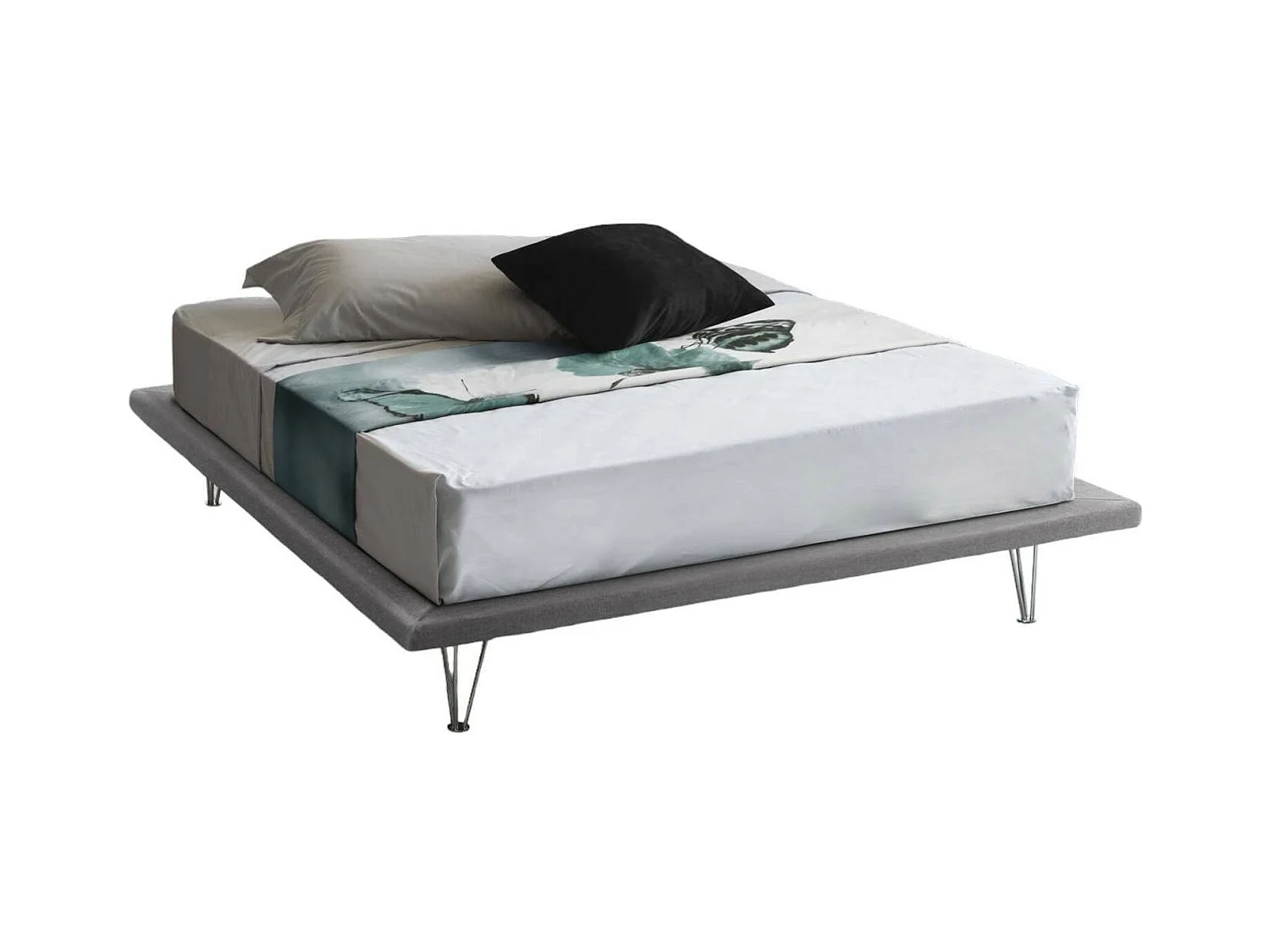 Lit double Linda, Lit fixe en tissu avec pieds, 100% Made in Italy, adapté pour matelas 160x200 cm, Gris