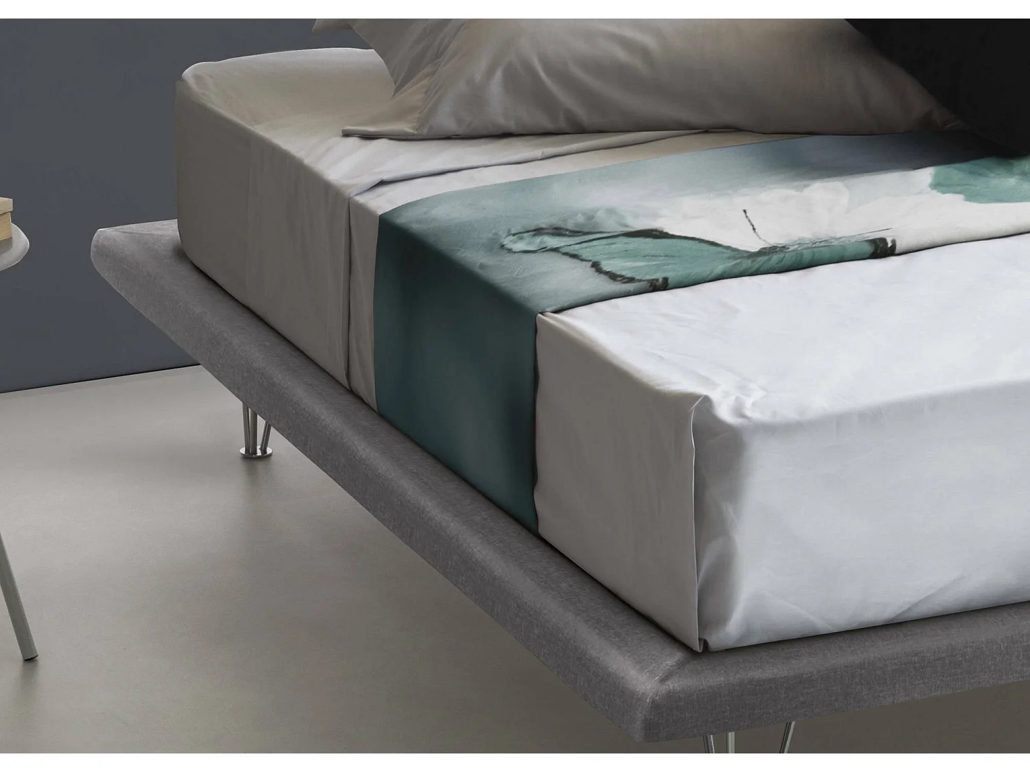 Cama de casal Linda, Cama fixa em tecido com pés, 100% Fabricado na Itália, adequada para colchão 160x200 cm, Cinza