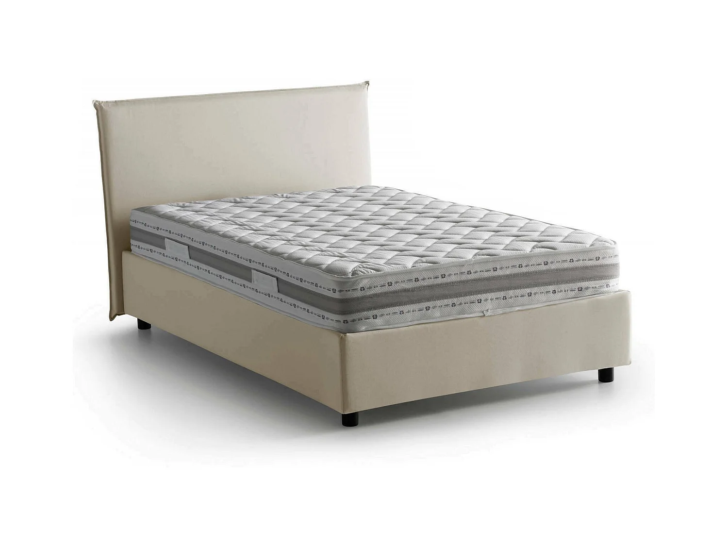 Chicca tweepersoonsbed, opbergbed met stoffen bekleding, 100% Made in Italy, opening aan de voorkant, inclusief matras 120x200 cm, Beige