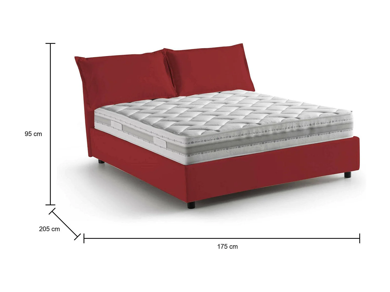 Lit double Denise, Lit coffre avec revêtement en tissu, 100% Made in Italy, Ouverture frontale, avec matelas 160x190 cm inclus, Rouge