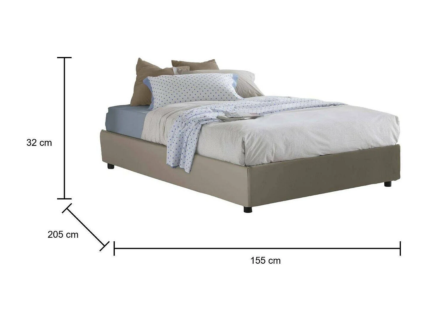 Lit double Francesca, Lit coffre avec revêtement en éco-cuir, 100% Made in Italy, Ouverture frontale, adapté pour matelas 140x190 cm, gris tourterelle