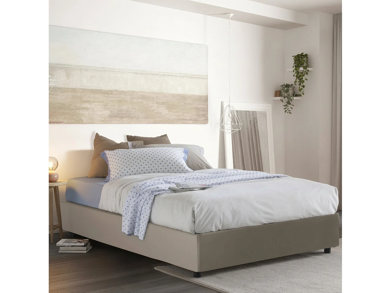 Talamo Italia Frans Bed Francesca Grijs Tortora Opslagmatras 140x190 cm, Inclusief Frame Made in Italy