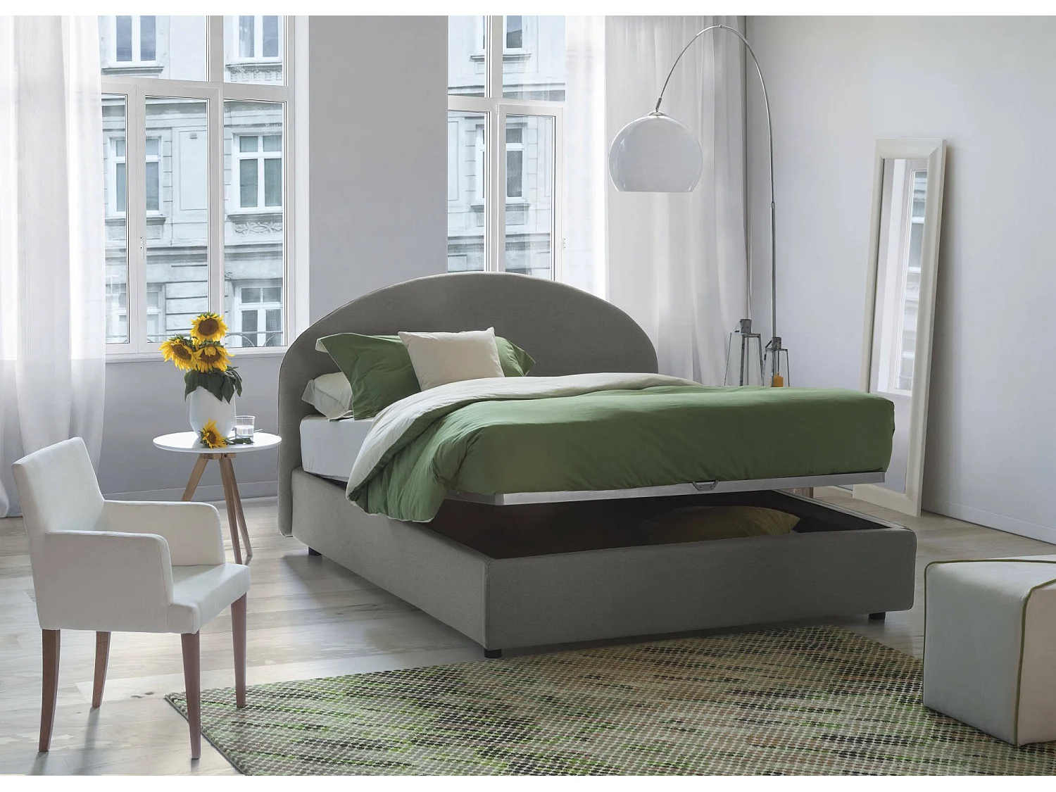 Lit double Consuelo, Lit coffre avec revêtement en tissu, 100% Made in Italy, Ouverture frontale, adapté pour matelas 160x190 cm, Gris