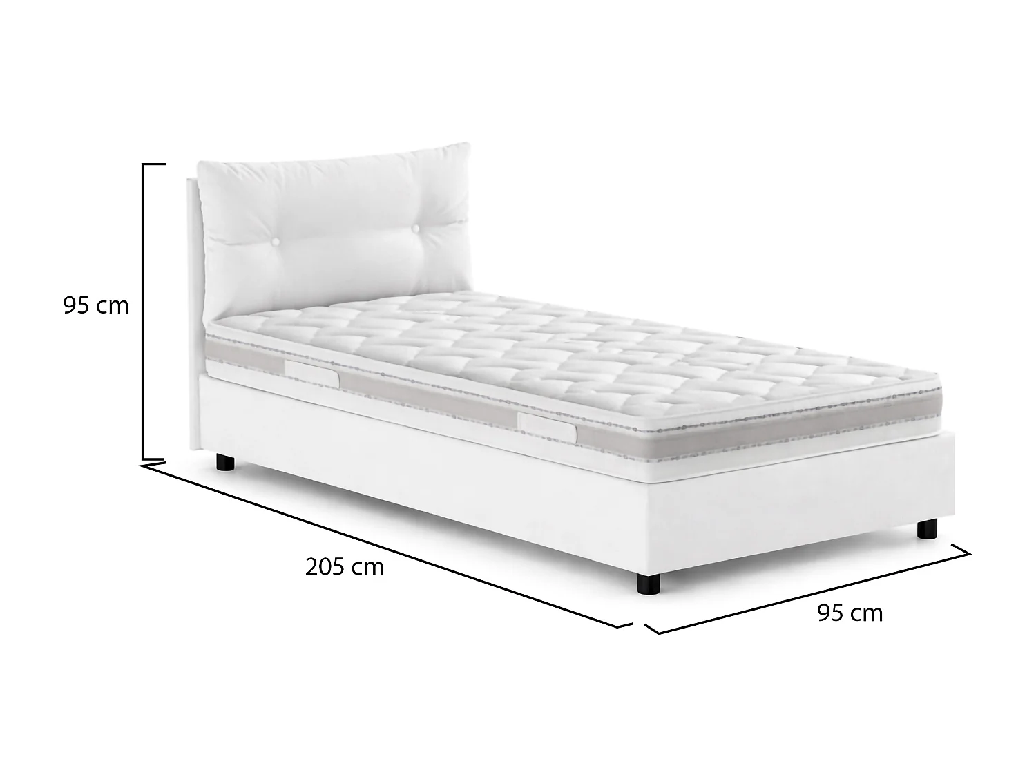 Lit simple Albina, Lit coffre avec revêtement en tissu, 100% Made in Italy, Ouverture frontale, avec matelas 80x190 cm inclus, Blanc