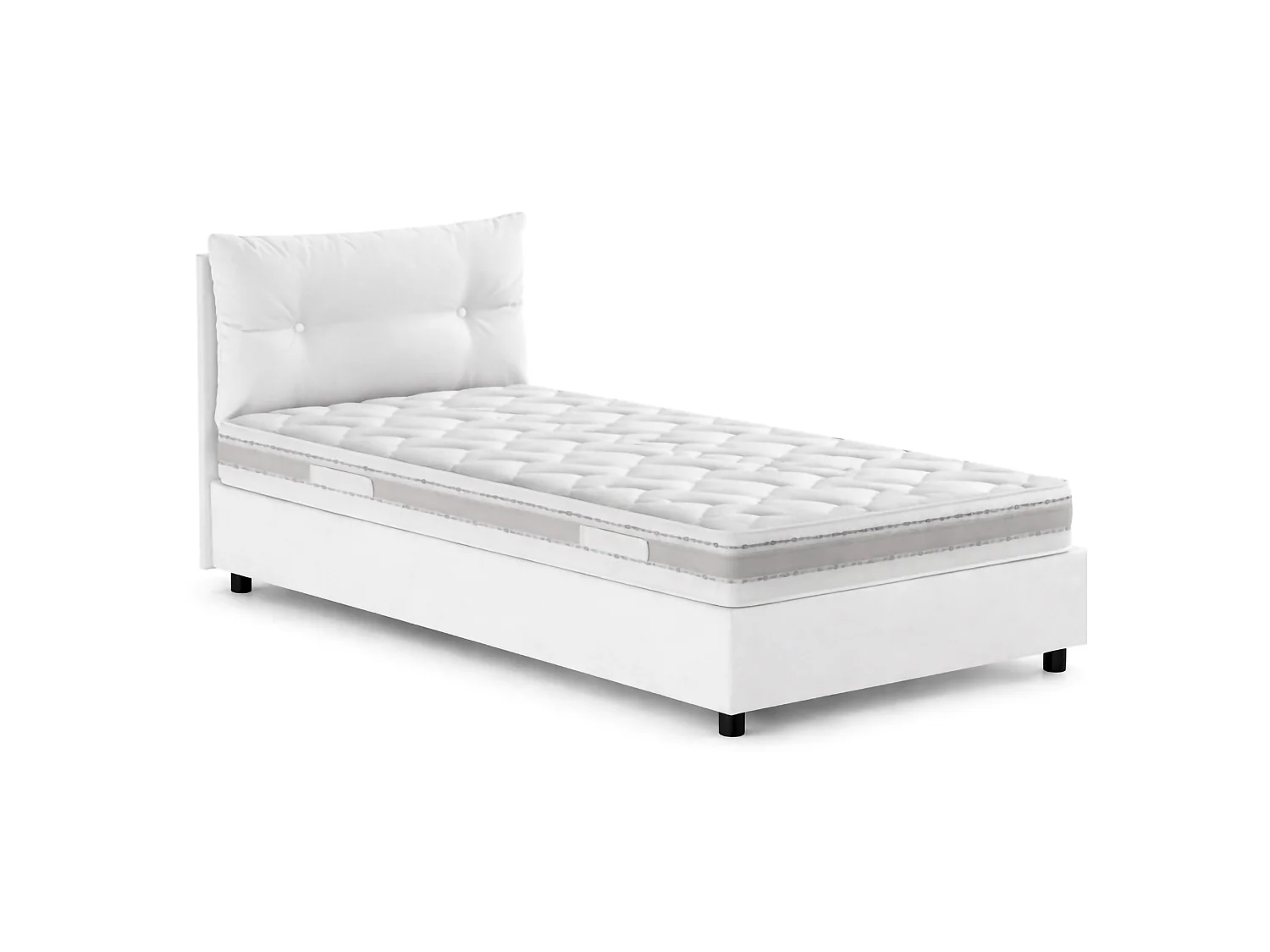 Letto singolo Albina, Letto contenitore con rivestimento in tessuto, 100% Made in Italy, Apertura frontale, con materasso Cm 80x190 incluso, Bianco