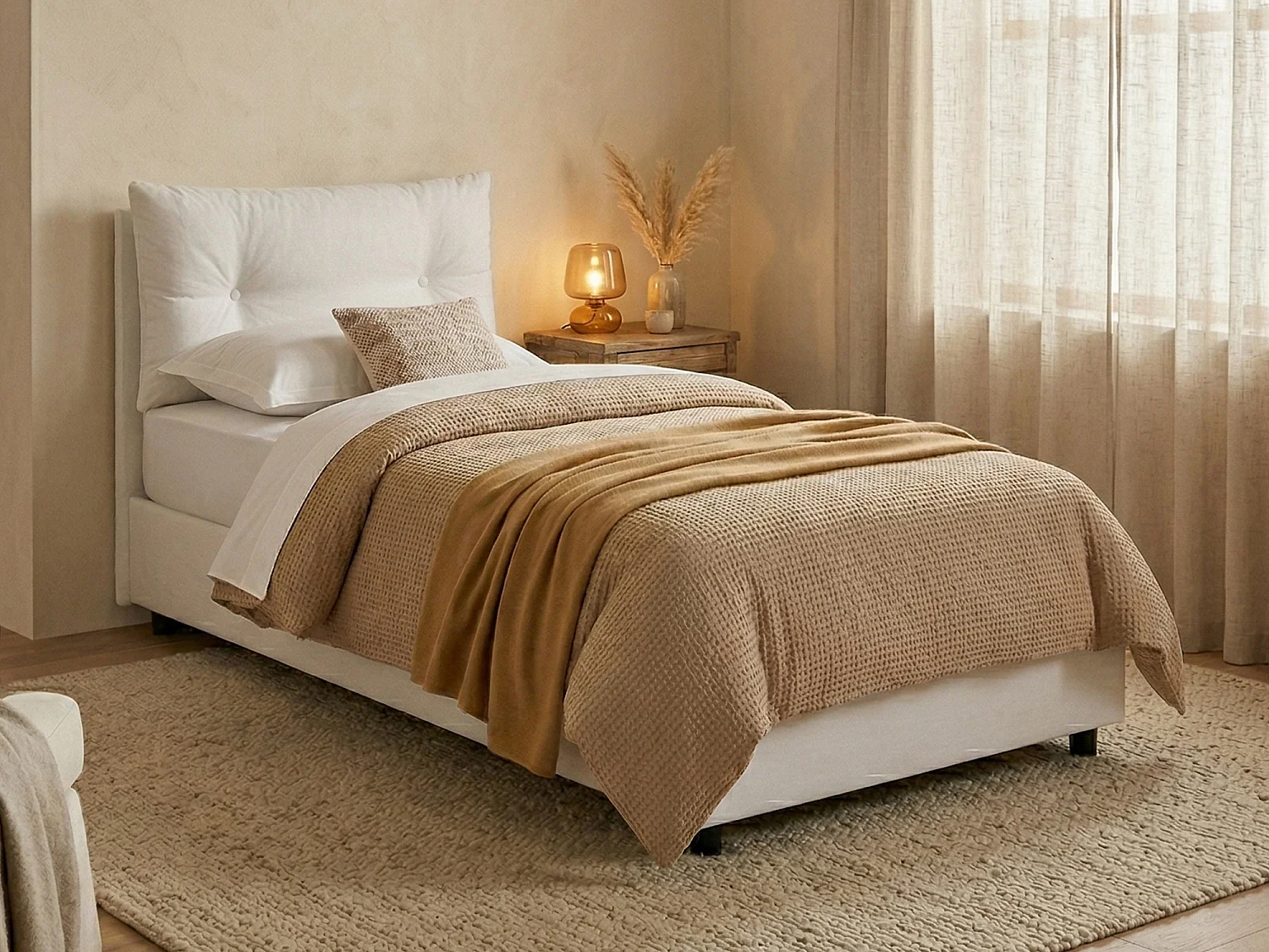 Letto singolo Albina, Letto contenitore con rivestimento in tessuto, 100% Made in Italy, Apertura frontale, con materasso Cm 80x190 incluso, Bianco
