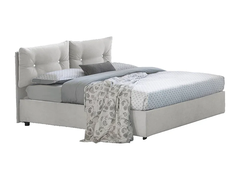 Lit simple Albina, Lit coffre avec revêtement en tissu, 100% Made in Italy, Ouverture frontale, avec matelas 80x190 cm inclus, Blanc