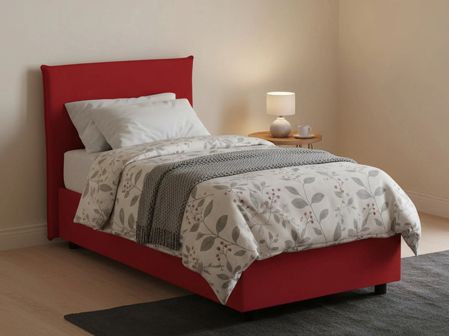 Talamo Italia Eenpersoonsbed Carola Rood Inclusief Matras, Afneembaar en Opbergvak Made in Italy