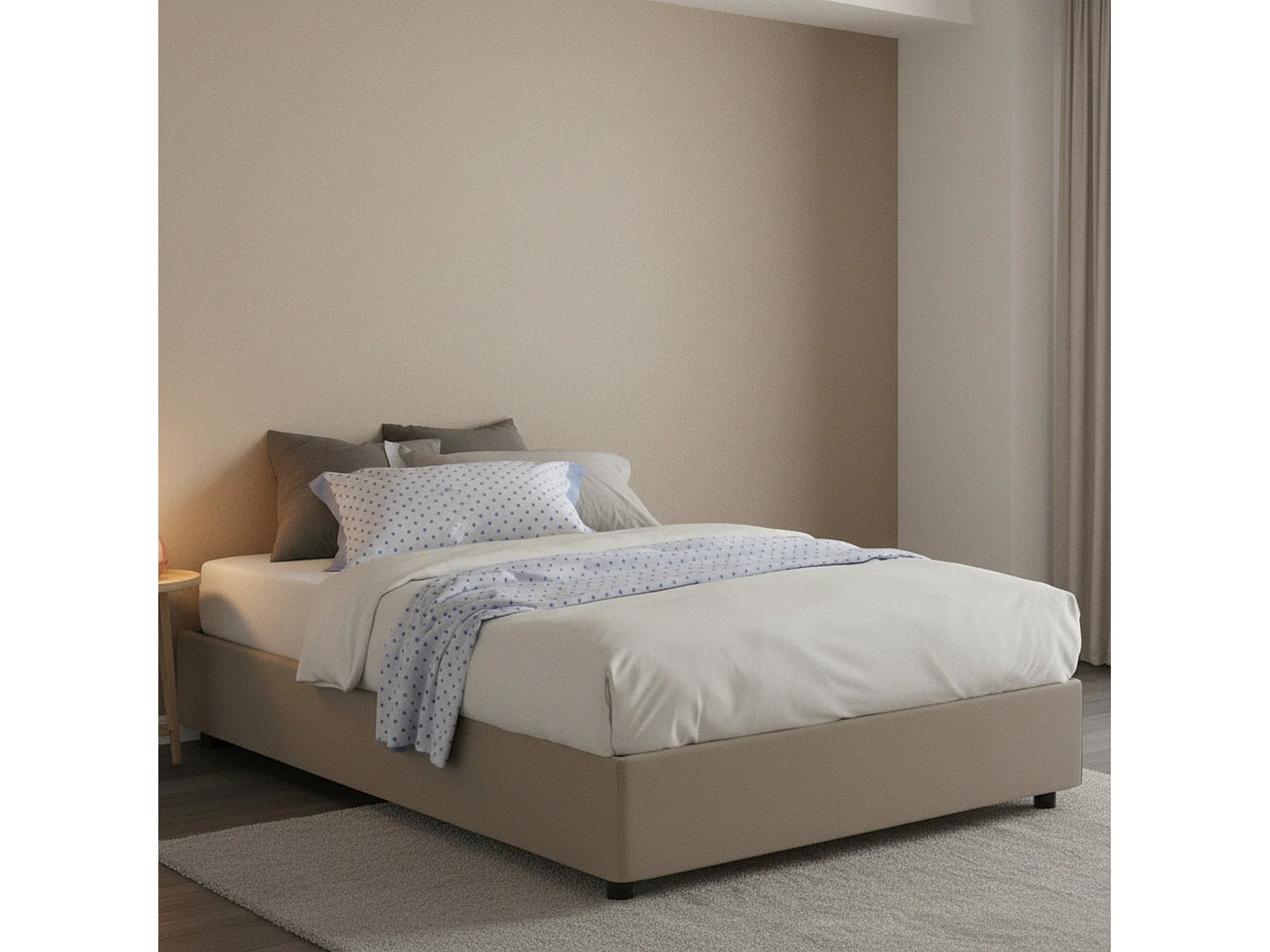 Lit double Greta, lit coffre avec revêtement en éco-cuir, 100% Made in Italy, ouverture latérale, avec matelas 120x190 cm inclus, gris tourterelle