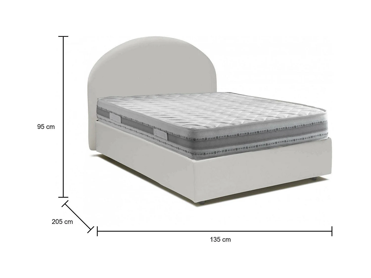 Letto piazza e mezza Colomba, Letto contenitore con rivestimento in ecopelle, 100% Made in Italy, Apertura frontale, con materasso Cm 120x190 incluso, Bianco