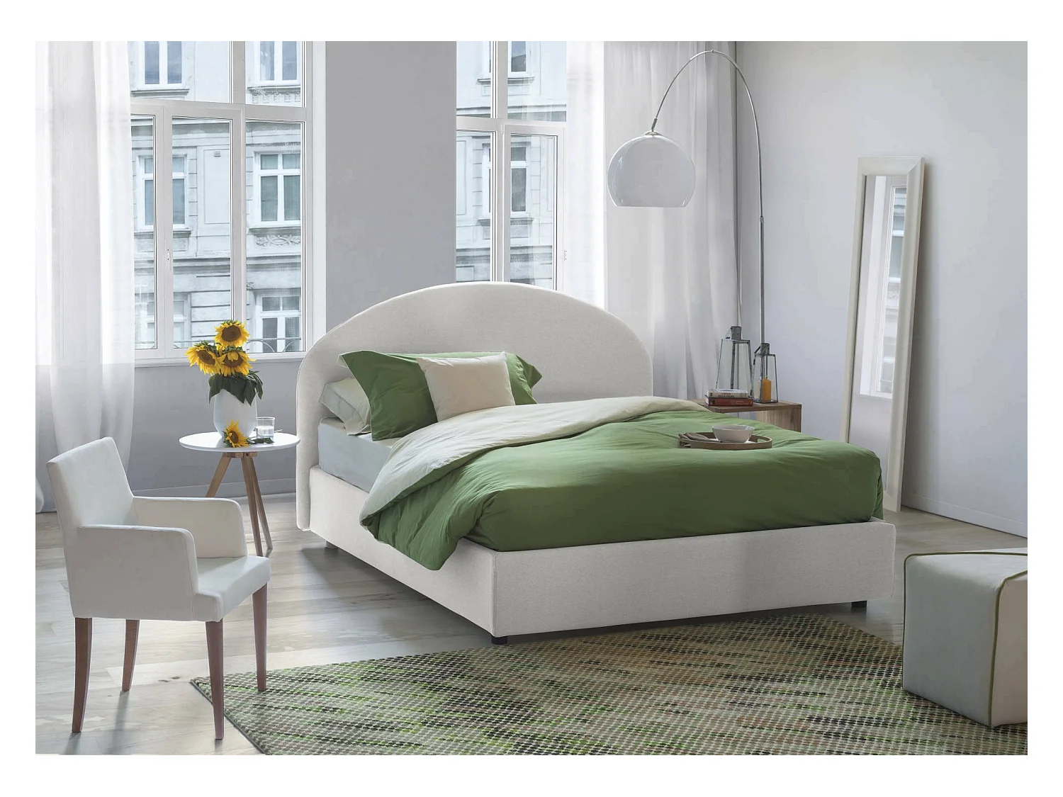 Letto piazza e mezza Colomba, Letto contenitore con rivestimento in ecopelle, 100% Made in Italy, Apertura frontale, con materasso Cm 120x190 incluso, Bianco