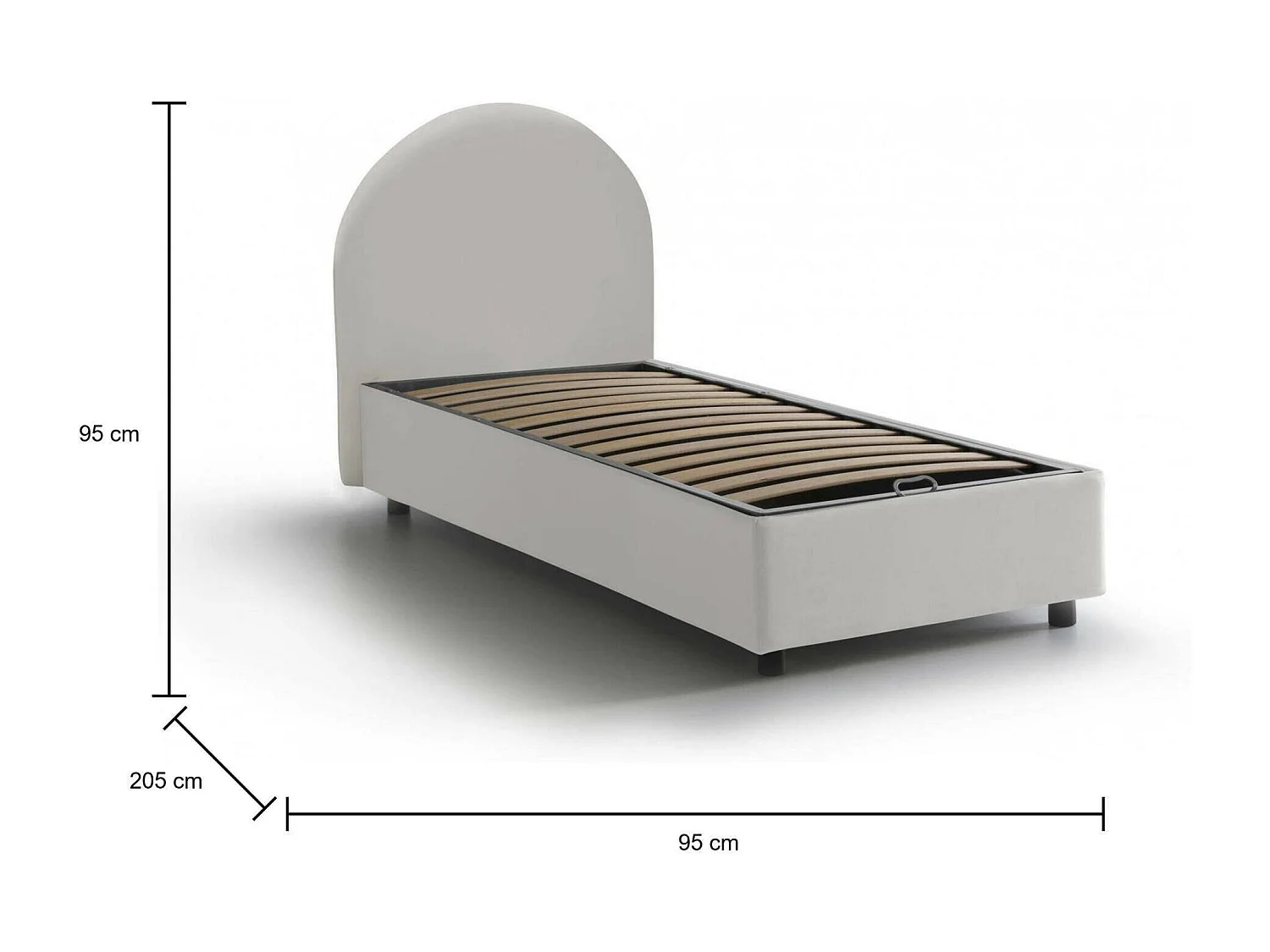 Cama de solteiro Ginevra, Cama de armazenamento com forro de couro ecológico, 100% Fabricado na Itália, Abertura frontal, adequada para colchão de 80x190 cm, Branco