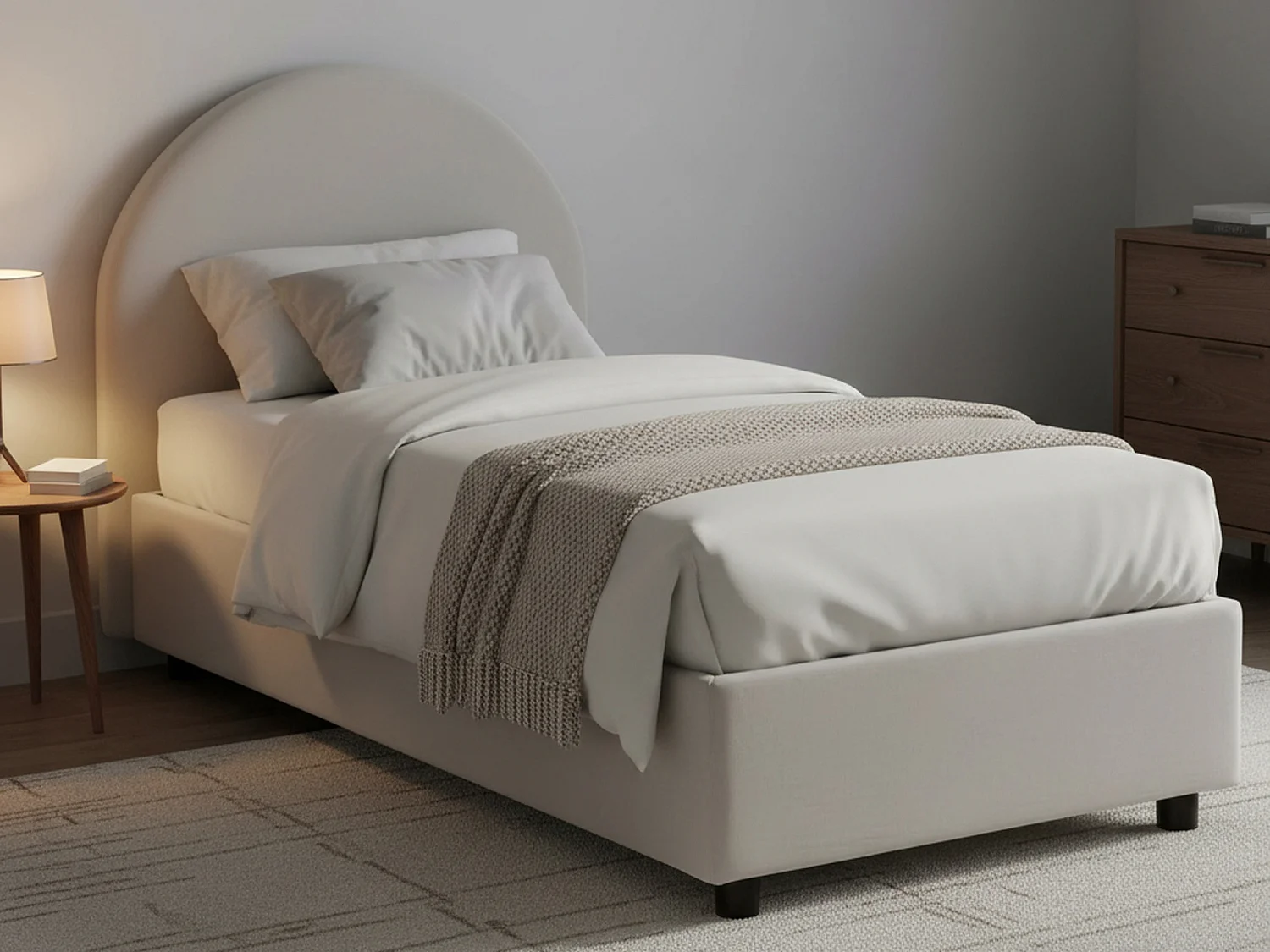 Letto singolo Ginevra, Letto contenitore con rivestimento in ecopelle, 100% Made in Italy, Apertura frontale, adatto per materasso Cm 80x190, Bianco