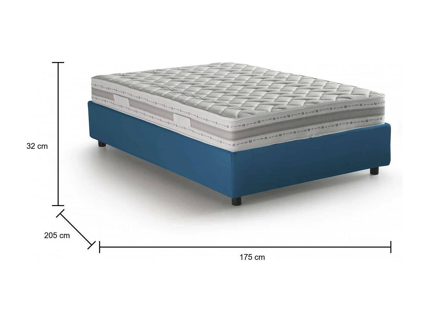 Tweepersoonsbed Dana, Opbergbed met stoffen bekleding, 100% Made in Italy, Opening aan de voorkant, inclusief matras 160x190 cm, Blauw