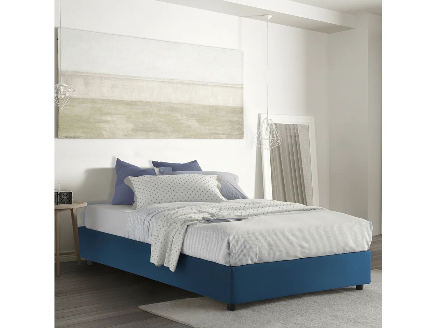 Lit double Dana, Lit coffre avec revêtement en tissu, 100% Made in Italy, Ouverture frontale, avec matelas 160x190 cm inclus, Bleu